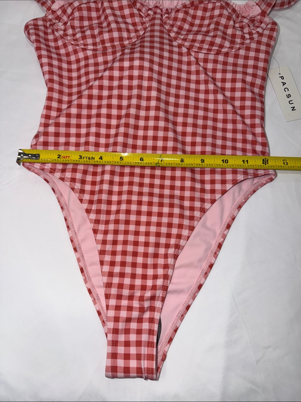 Pacsun Red Gingham Elise Ruffle One Piece Swimsuit Size: SMALL - Picture 8 of 13